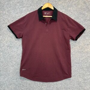 BLYT Polka Dot Polo Shirt Mens XL Performance Golf Button Maroon Red